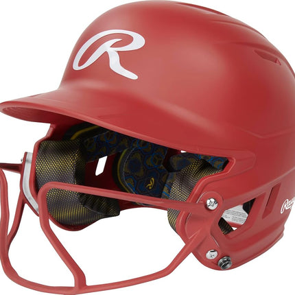 Rawlings | Casco de bateo de sóftbol MACH HI-VIZ | Protector facial adjunto | Escarlata | Senior - 6 7/8" - 7 5/8"