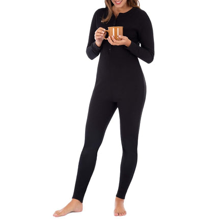 Fruit of the Loom Women's Micro Waffle Premium Thermal Union Suit Pajama Bottom, Black, 3X