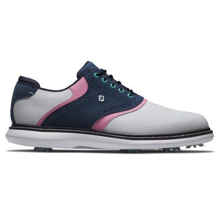 FootJoy Men's Traditions Golf Shoe, White/Blue/Pink, 7.5 Wide