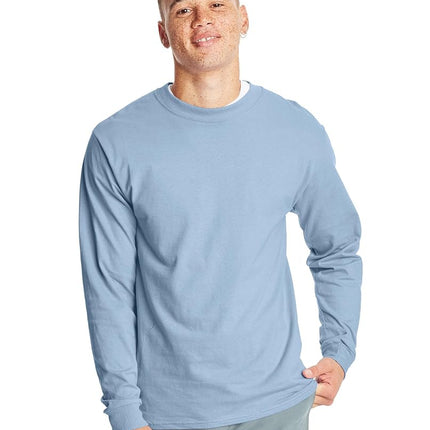 Camiseta Hanes Beefy-T de manga larga para hombre, azul claro, mediana (paquete de 2)