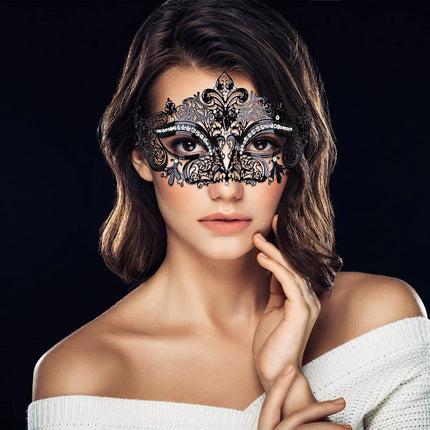 Couples Venetian Laser Cut Masquerade Mask,Halloween Mardi Gras Party Mask (Black & black)