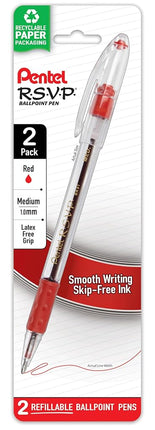 Pentel R.S.V.P. Bolígrafos de Punta Mediana 2/Paquete-Rojo
