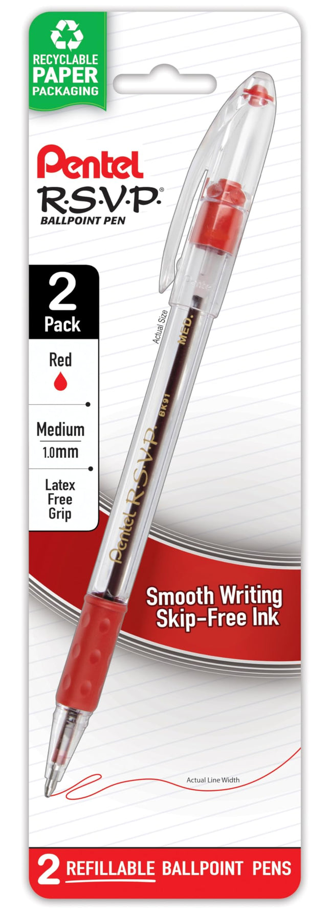 Pentel R.S.V.P. Medium Ballpoint Pens 2/Pkg-Red