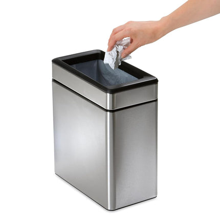 simplehuman CW1225 10L Slim Profile Open Office Business Commercial Bin, Lift-Off Lid, Inner Bucket, Fingerprint-proof, Brushed Stainless Steel, W 15.8 cm x H 33.1 cm x D 28.8 cm