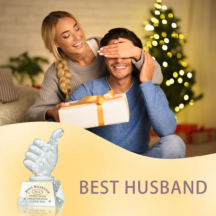 LONGWIN Best Husband Gifts from Wife, Husband Christmas Birthday Gifts Idea Crystal Awards with Thumbs Up, Unique Present for Husband Gift for Him Men