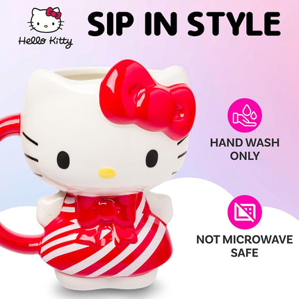 Silver Buffalo Sanrio Hello Kitty Christmas Holiday Candy Cane Dress 3D Sculpted Ceramic Mug, 20 Ounces