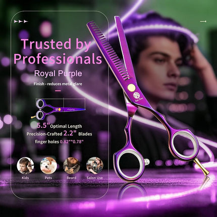 Purple Dragon 5.5 inch Hair Cutting Scissors Set with Razor, Titanium-Professional-Hairdressing, Barber Hair Cutting Shears Hair Thinning/Texturizing Shears for Professional Hairdresser or Home Use 5.5 inch Purple