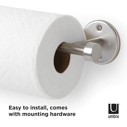 Umbra Cappa Wall Mount Paper Towel Holder – for Horizontal, Vertical and Under the Cabinet Mount, Nickel 1009237-410