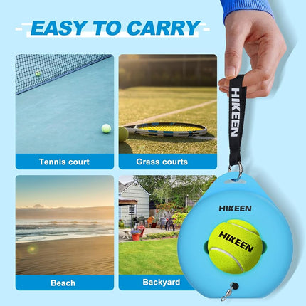 Hikeen Premium Tennis Trainer Rebound with Metal Base,Portable Solo Tennis Trainer Set with 3 Highly Elastic String Balls,Tennis Practice Equipment for Adult Kids an Beginners - Blue
