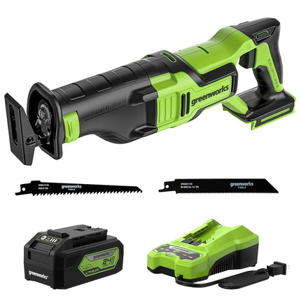 Greenworks 24V Brushless (1-1/8") Cordless Reciprocating Saw (2,700 SPM), 4.0Ah USB Battery and Charger Included