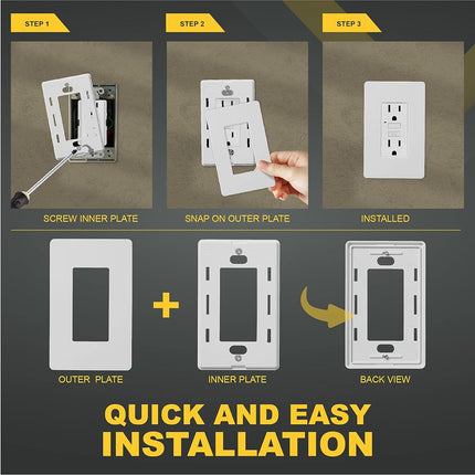 Faith Electric SWP1-WH-08 1-Gang Screwless Decorator Wall Plates, Child Safe Outlet Covers for GFCI and Lighting Controls, White