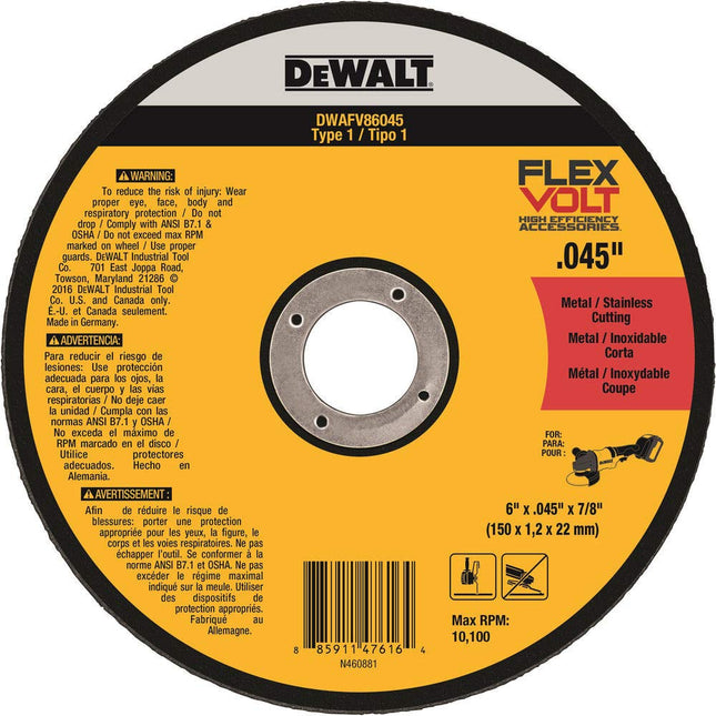 DEWALT DWAFV86045 FLEXVOLT T1 Cutting Wheel, 6" x 