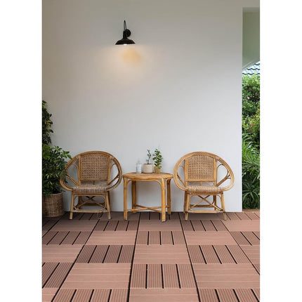 FloorPops FPD6185 Straight Groove Decking Tiles, Dark Brown
