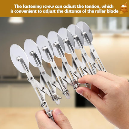 Juome 7 Wheel Pastry Cutter with Handle, Multi-Round Wheel Pasta Dough Cutter Roller Stainless Steel Pizza Slicer Accordion Pastry Knife Divider Tool