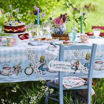 Talking Tables Blue Alice in Wonderland Paper Table Cover | Disposable Tablecloth, Home Recyclable | Supplies for Mad Hatter Tea Party, Birthday, Mother's Day, Baby Shower, BLUE,180 x 120 cm
