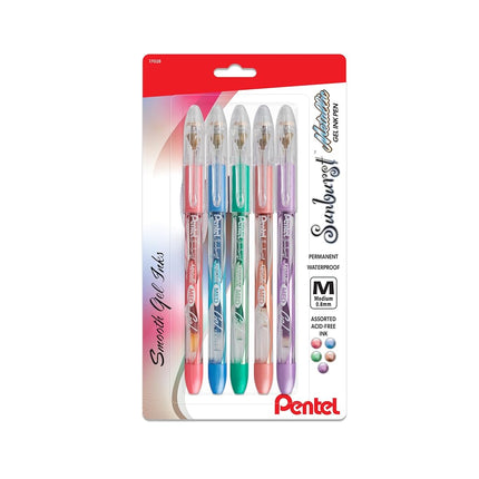 Pentel Sunburst Metallic Gel Pen, Medium Line, Permanent, Assorted Ink, (K908MBP5M1) by Pentel