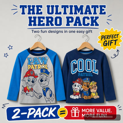 Paw Patrol Marshall Chase Rubble Kids 2 Pack Long Sleeve T-Shirt, Blue/Gray, 2 Years