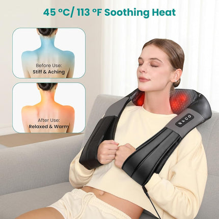 Nekteck Shiatsu Neck Massager with Heat for Pain Relief Deep Tissue, 2026 Upgraded 3D Back Shoulder Kneading Massage Pillow with Storage Bag, Body Relaxation Gifts for Men Women(NOT Cordless)