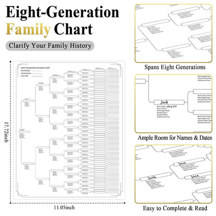 Family History Binder 3 Ring 60 Families Group Sheets 8th Generation 16 Sheets Genealogy Binder Dividers Family Tree Chart Genealogy Organizer Supplies with Pen Loop PVC Pocket for Families History