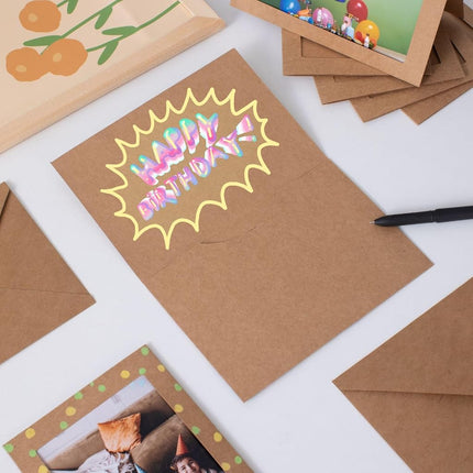 Litpoetic 100 Pack Photo Frame Cards with Envelopes 4x6 Paper Picture Frame Notecards Photo Card Holder for Back to Schook Teacher Appreciation Wedding Birthday Classroom DIY Craft,Kraft