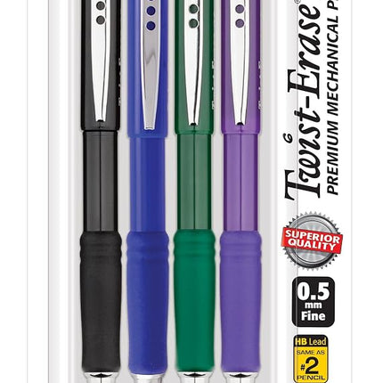 Pentel Twist Erase III Premium Mechanical Pencil 0.5mm 4 pack Assorted Barrels (1 each Black, Blue, Green, Violet)