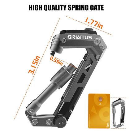 Carabiner Multitool 8-in-1 EDC Carabiners Pocket Knife, Serrated Knife, Rope Cutter, Screwdriver, Can Bottle Opener, Ruler, Survival Gear for Camping Climbing(Gey)