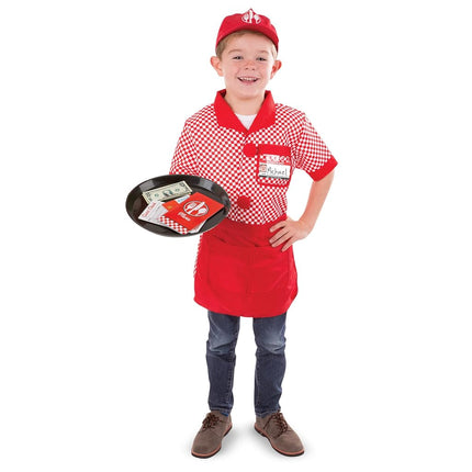 Melissa and Doug Server Role Play Costume Set - Includes Shirt, Apron, Cap, Name Tag and More - Character Dress Up (8pc Set) - Item #148009