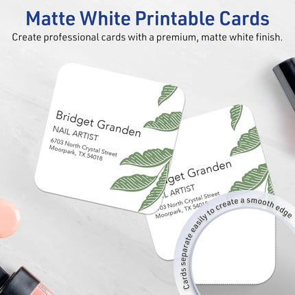 Avery Printable Square Cards with Rounded Corners, Sure Feed Technology, 3" x 3", Matte White Cardstock, Print-To-The-Edge, Laser/Inkjet Printable, 300 Total, Great for Business and Thank You Messages