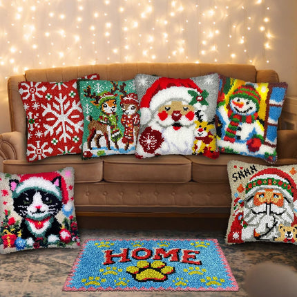 veirousa Ladybug Flowers Latch Hook Kits for Adults Kids Beginners Insects Latch Hook Pillow Kit Animals Pre-Printed Latch Hook Rug Kits Cross-Stitch Cushion for Home Sofa Decoration 17x17 in.