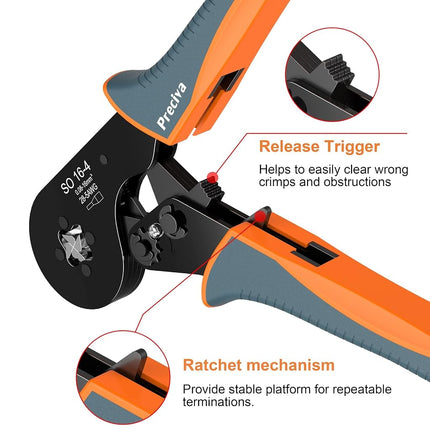 Wire Crimping Pliers, Preciva Four-Side Crimping Tool Ferrule AWG 28-5 (0.08-16mm²) Terminal Crimper for Wire Terminal Cables