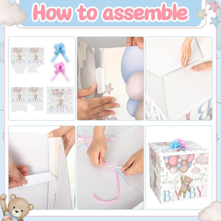 AmazingSpark 28in Giant Gender Reveal Gift Box with Lid Kit Oversized Gender Reveal Balloon Box Large Pull Bows for Baby Shower Birthday Party Decor(We Can Bearly Wait)