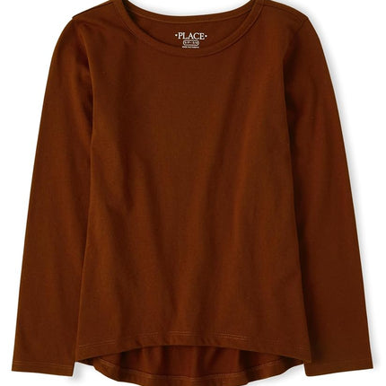 The Children's Place Girls' Single Long Sleeve Basic Layering T-Shirt, Hot Spice, Medium