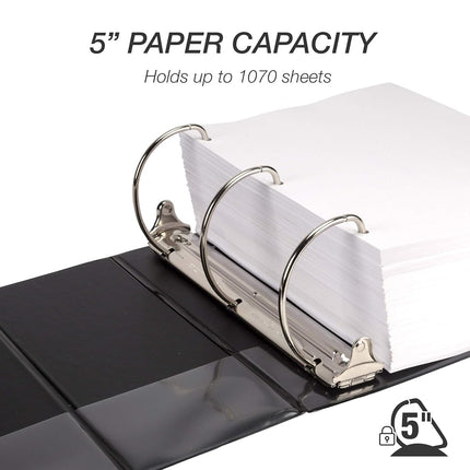 Samsill Durable 5 inch 3 Ring Binder, Made in USA, Locking D Ring 100% Recycled Chipboard, Black, 6 Pack