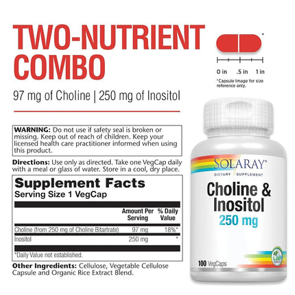Solaray Choline and Inositol Capsules, 100 Count