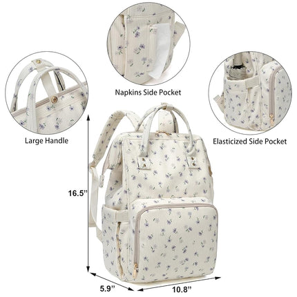 Dezcrab Baby Diaper Bag Backpack for Mom, Large Capacity Travel Nappy Bag for Boys & Girls with Stroller Straps (Corduroy Flowers Purple)