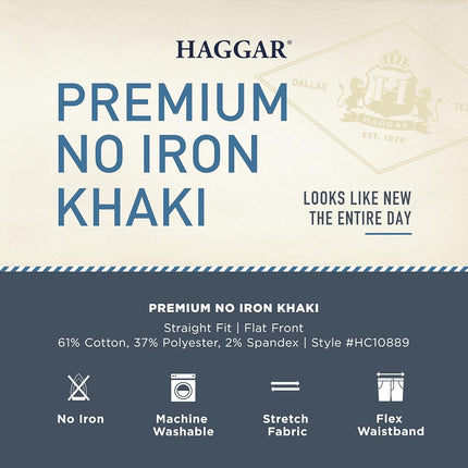 Haggar Premium No Iron Khaki Stretch Straight Fit Flat Front Pant Dark Gray 33x30