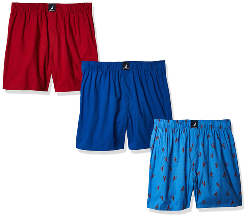 Nautica Men's Cotton Woven 3 Pack Boxer Shorts, Se