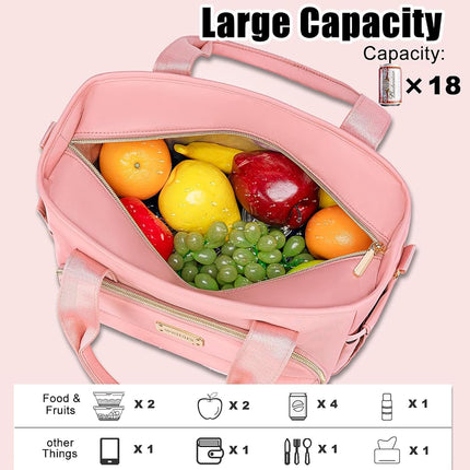 Weitars Insulated Lunch Bag for Women,Leak Proof Lunch Box for Work,Extra Large Lunch Tote Bag with Removable Shoulder Strap with Side Pockets,Reusable Lunch Bag for Picnic Hiking (Pink-02)