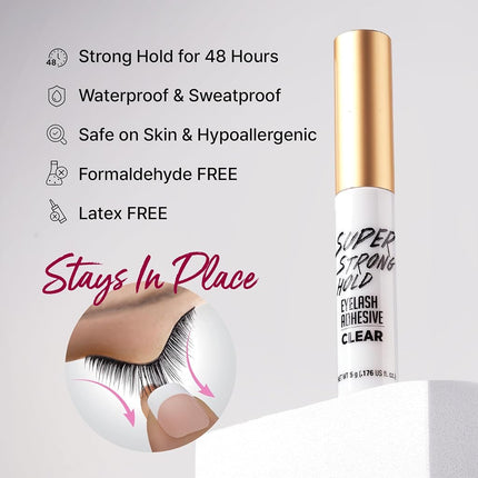 i•Envy Super Strong Hold Eyelash Adhesive, Waterproof, 48-Hour Long-Lasting Lash Glue, Latex-Free, Hypoallergenic, Quick-Drying with Brush-On Applicator for Strip Lashes (Clear, 2 Pack)