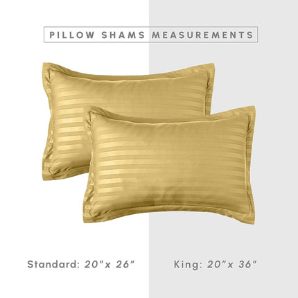 Élégant Confort Soie Douce Parure de Lit Complète à Rayures Dobby 8 Pièces, comprend un ensemble de draps intelligents 4 pièces, un cache-sommier, une couette, des taies d'oreiller et des housses de coussin assorties - Lit Simple/Simple XL, Doré