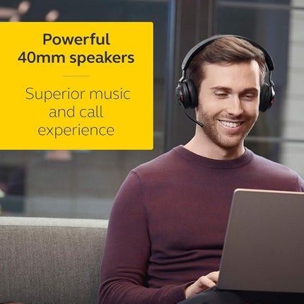 Jabra Evolve2 65 Wireless PC Headset – Noise Cancelling Microsoft Teams Certified Stereo Headphones With Long-Lasting Battery – USB-A Bluetooth Adapter – Black