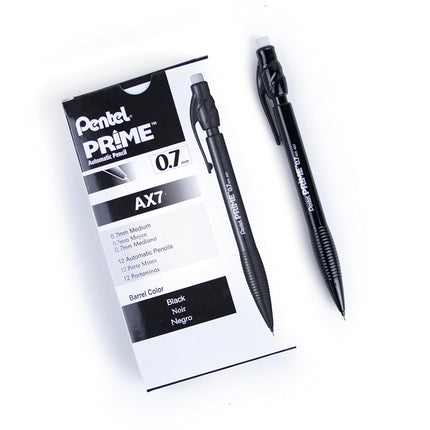 Pentel Prime Mechanical Pencil 0.7mm, Black Barrel, Box of 12 (AX7A)