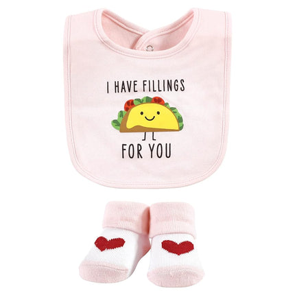 Hudson Baby Unisex BabyCotton Bib and Sock Set, Girl Pizza Taco, One Size