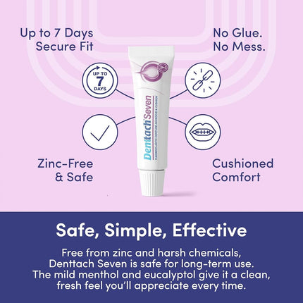 Denttach Denture Adhesive, Thermoplastic Denture Adhesive, Cushion and Reliner, Comfortable, Secure Denture Grip for Up to 7 Days, Non Glue, Zinc Free, Long Holding Denture Reliner