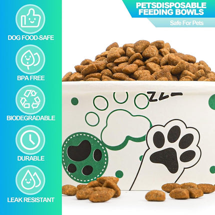 SOUJOY 60 Pcs Disposable Cat Bowls, 16 oz Pet Feeding Bowl, Foot Print Travel Dog Food Bowl for Small Dog Puppy Cat Dry and Wet Pet Food or Water