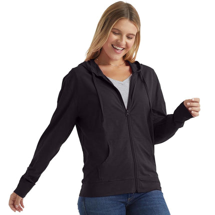 Hanes Women's Jersey Full Zip Hoodie, Black, Small