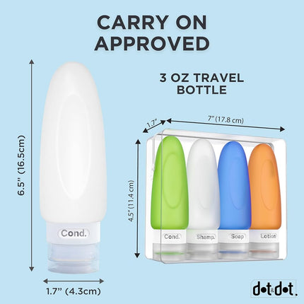 Dot&Dot 4 bouteilles de voyage anti-fuite - flacons de 3 oz pour articles de toilette format voyage avec sac de toilette conforme aux normes de la TSA