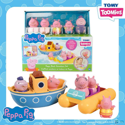 Tomy E73453 Toomies Boat Adventure Set with Peppa Pig - Bath Toys Collection - Grandpa Pig's Boat - Pedalo - Plus 5 Sprinkler Characters - From 18 Months, Multi-Coloured