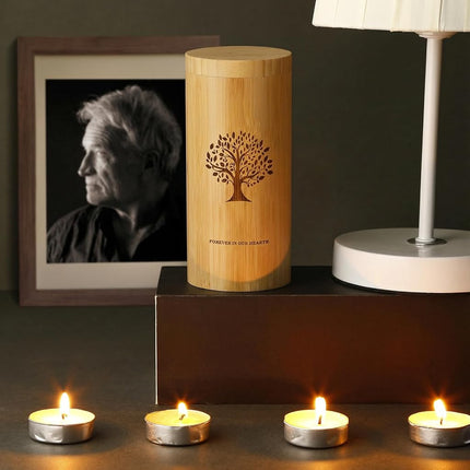 Scattering Tubes for Human Ashes Made of Bamboo,Large Scattering Urns for Human Ashes Adult with Tree of Life Pattern,Biodegradable Cremation Urns for Women Male Pet Ashes,3.5 * 9 Inches