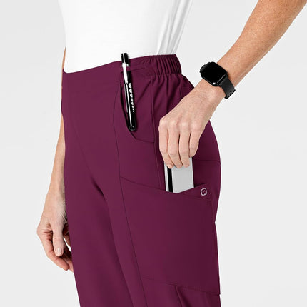 WonderWink Tall Size Women's Flat Front Cargo Pant, Wine, Small Petite